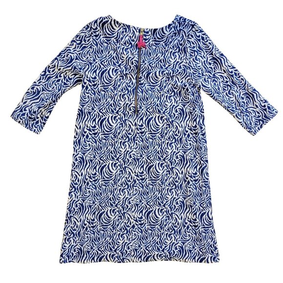 Vineyard Vines Blue White Print Dress S 7 8 Zebra Royal Ocean Stretch - Picture 2 of 6